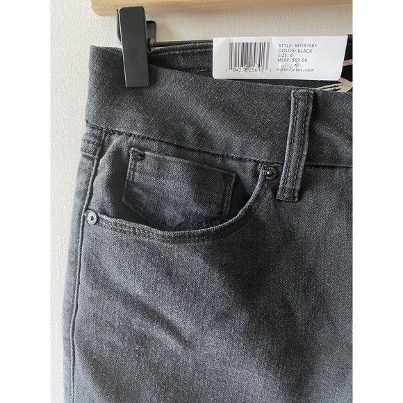 Seven7 Womens Black Distressed Dark Wash Tummyless High Rise Skinny Jeans Size 6 - Picture 8 of 8